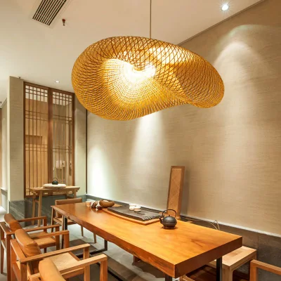 Kit lampada a sospensione moderna a sospensione per apparecchio di illuminazione in bambù nella sala da pranzo beige